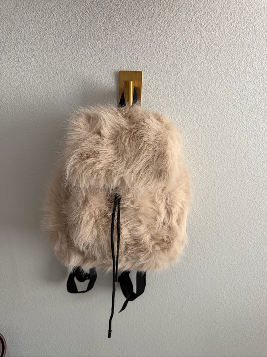 Handbags - Plush Faux Fur Backpack in Beige